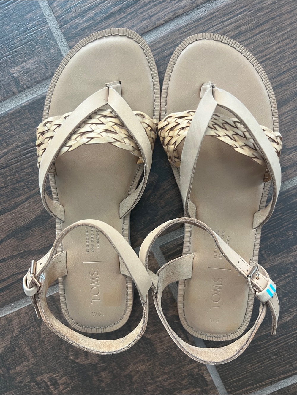 TOMS Women's Lexi Honey Beige Braided Thong Sandals